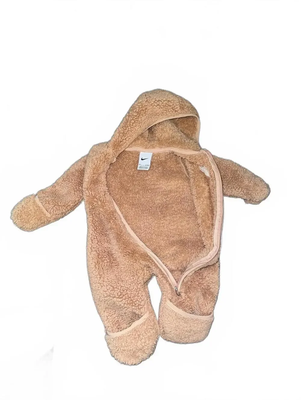 Nike Baby Fleece Hooded Coverall 6M Beige Teddy Bear Style